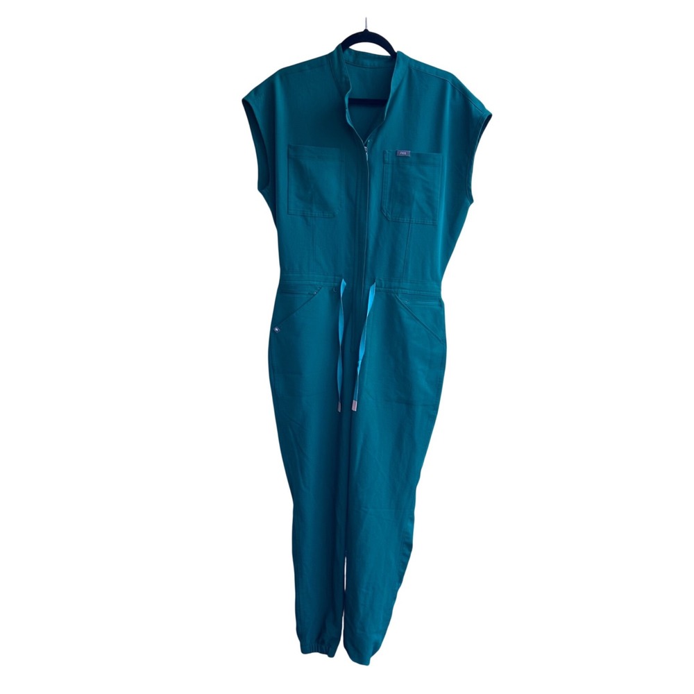 FIGS Livingston Scrub Jumpsuit Teal Green Zip Front Jogger One Piece medium